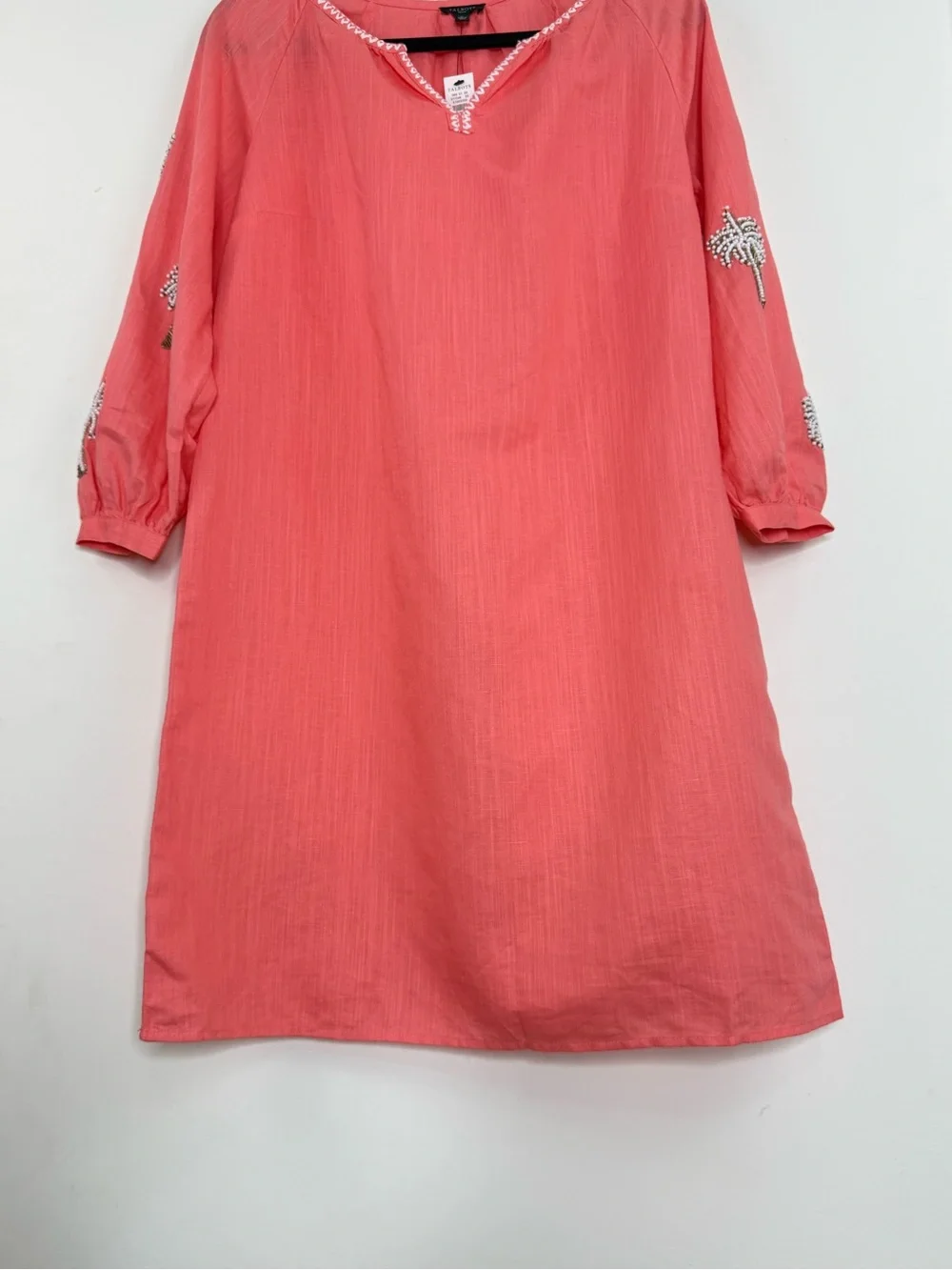 Talbots Linen Blend Shift Dress Size S Petite Palm Tree Embellished Coral NWT - Picture 7 of 14